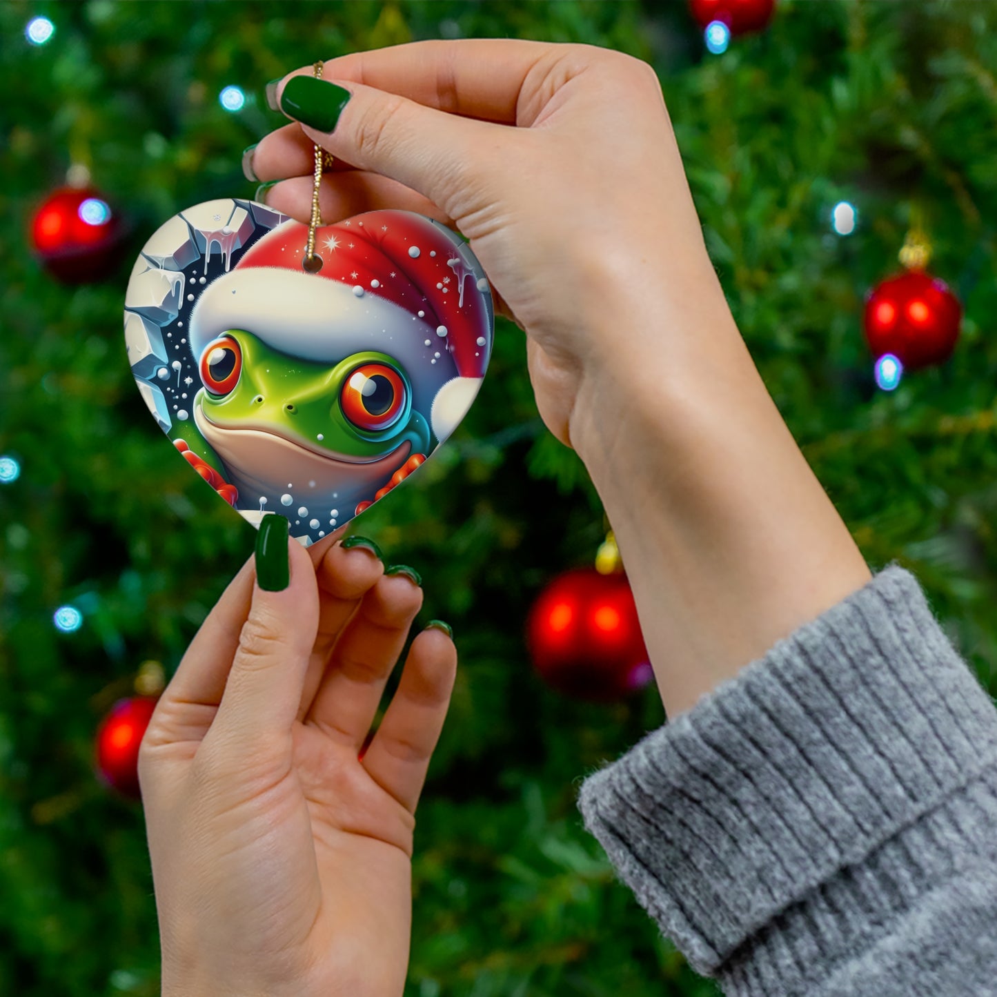 Festive Ceramic Ornaments, Frog Holiday Decor, Christmas Tree Decoration, Unique Gift for Animal Lovers, Cute Frog Holiday Ornament