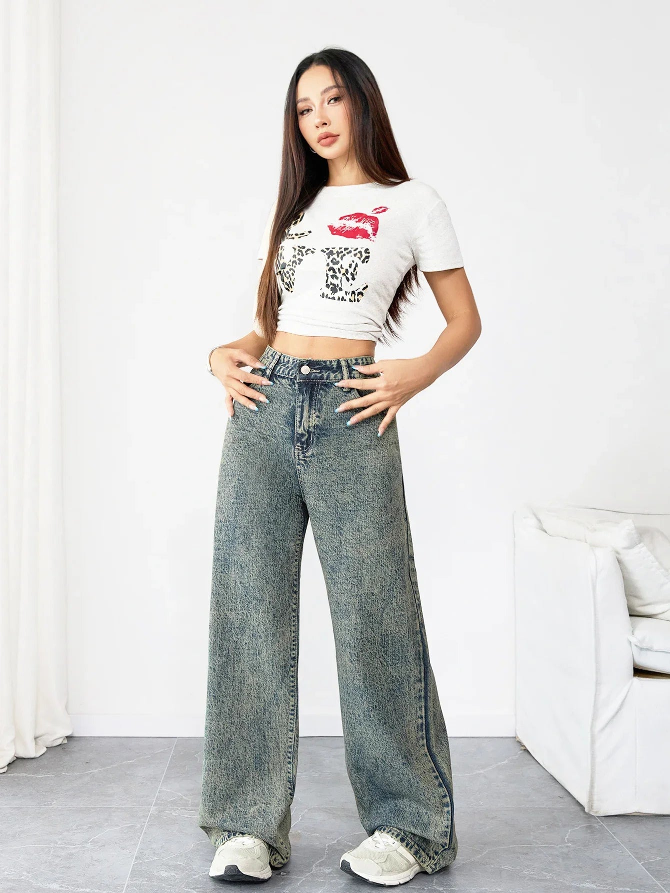 Chic Loose Fit Wide Leg Denim Jeans for Women High Waist Flattering Pants Vintage Style Baggy Jeans Streetwear Outfit
