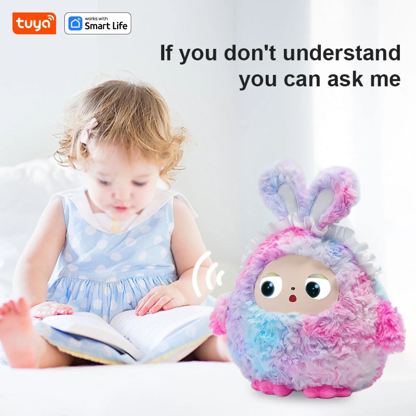 AI Plush Toy W/Smart Voice&LED Eyes,Interactive Companion for Kid/AdultGift-ReadyRechargeable E-Pet open up fun life W/Tuya App