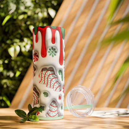 Christmas Cookie Skinny Tumbler, Holiday Drinkware, 20oz Snowman Cup, Festive Straw Mug, Winter Wonderland Gift