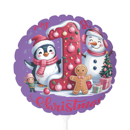 11" Christmas First Birthday Balloon — Penguin & Snowman Holiday Party Decor