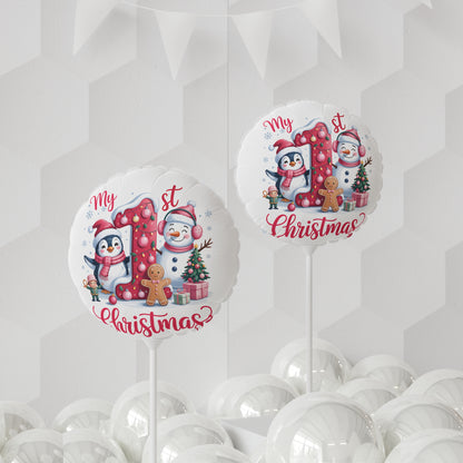 1st Christmas Balloon — Holiday Penguin & Snowman 11" Round/Heart Foil