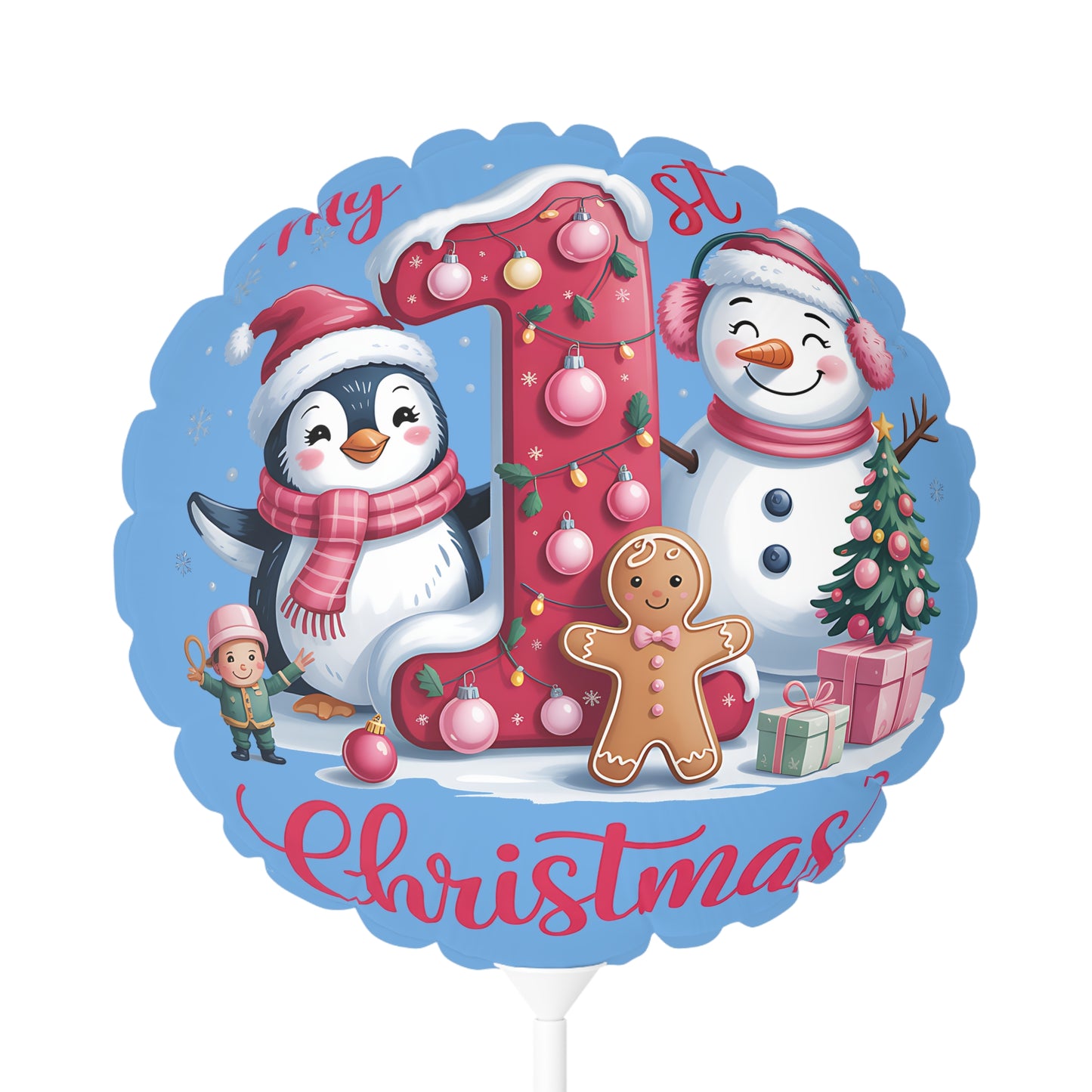 1st Christmas Balloon — Festive Penguin & Snowman Foil Balloon (11")