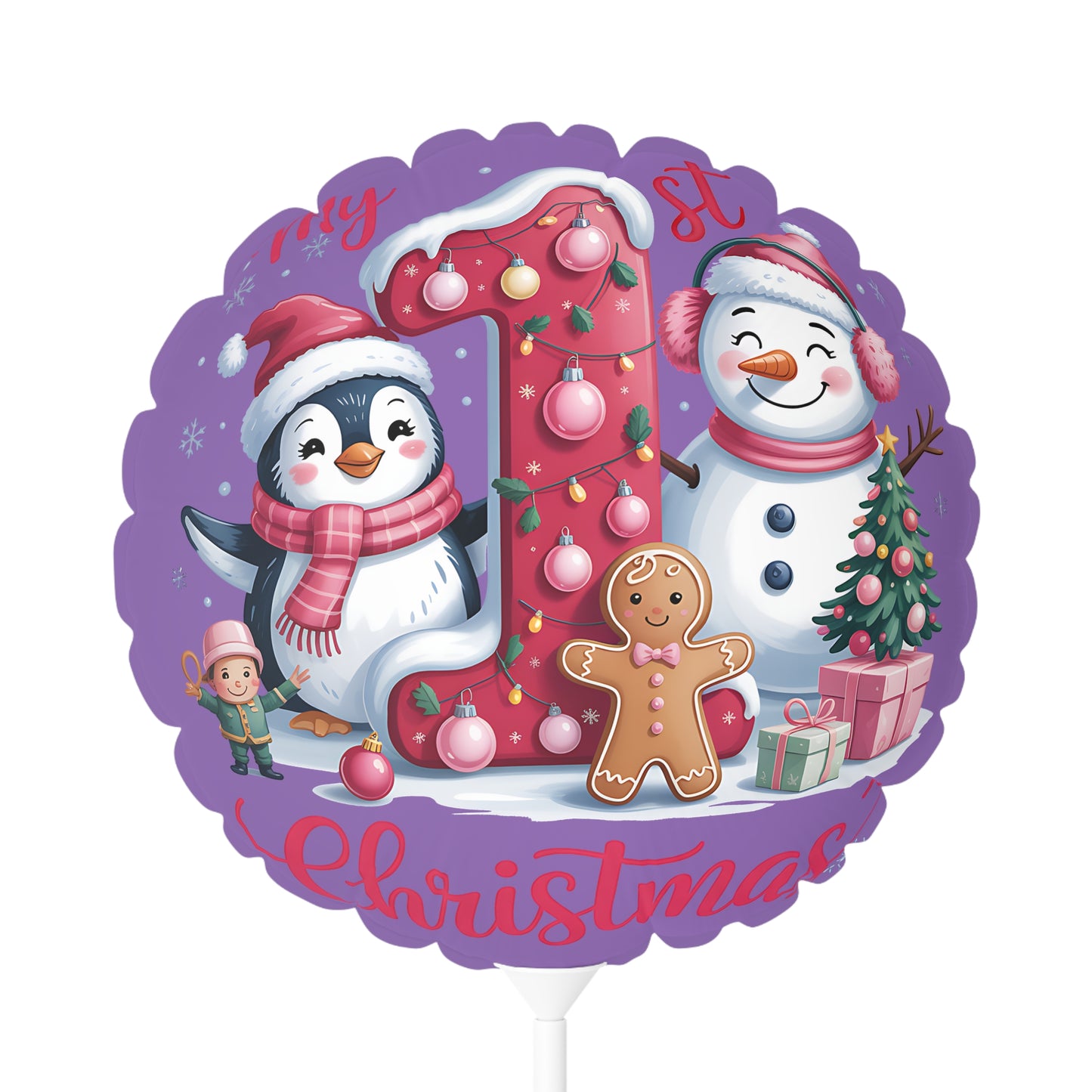 11" Christmas First Birthday Balloon — Penguin & Snowman Holiday Party Decor