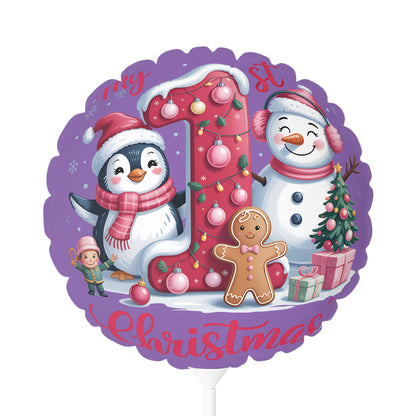 11" Christmas First Birthday Balloon — Penguin & Snowman Holiday Party Decor