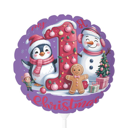 11" Christmas First Birthday Balloon — Penguin & Snowman Holiday Party Decor