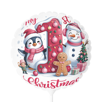 1st Christmas Balloon — Holiday Penguin & Snowman 11" Round/Heart Foil