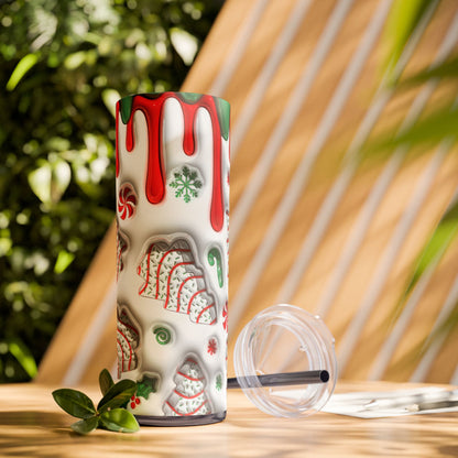 Christmas Cookie Skinny Tumbler, Holiday Drinkware, 20oz Snowman Cup, Festive Straw Mug, Winter Wonderland Gift