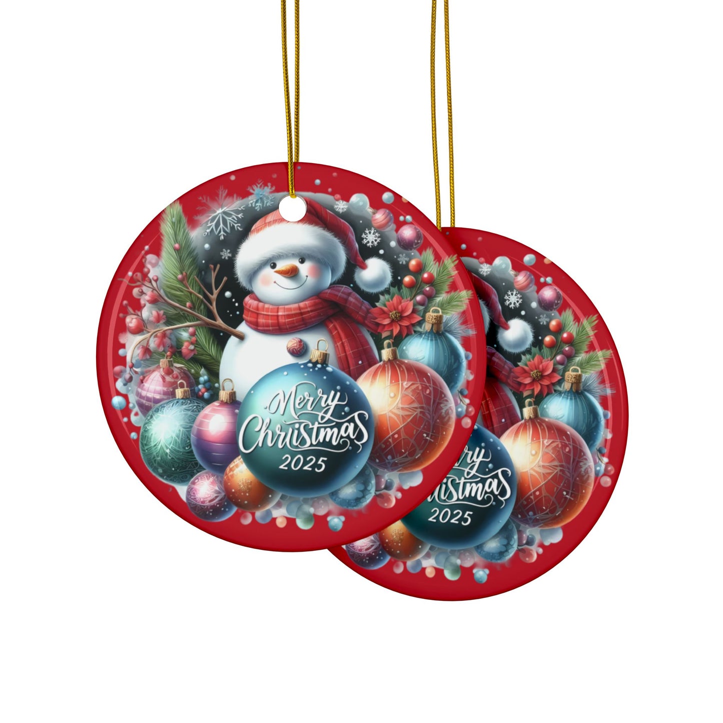 Christmas  Ornaments, Holiday Decor, Festive Gift, Snowman Design, 2-Sided Print, Tree Decorations