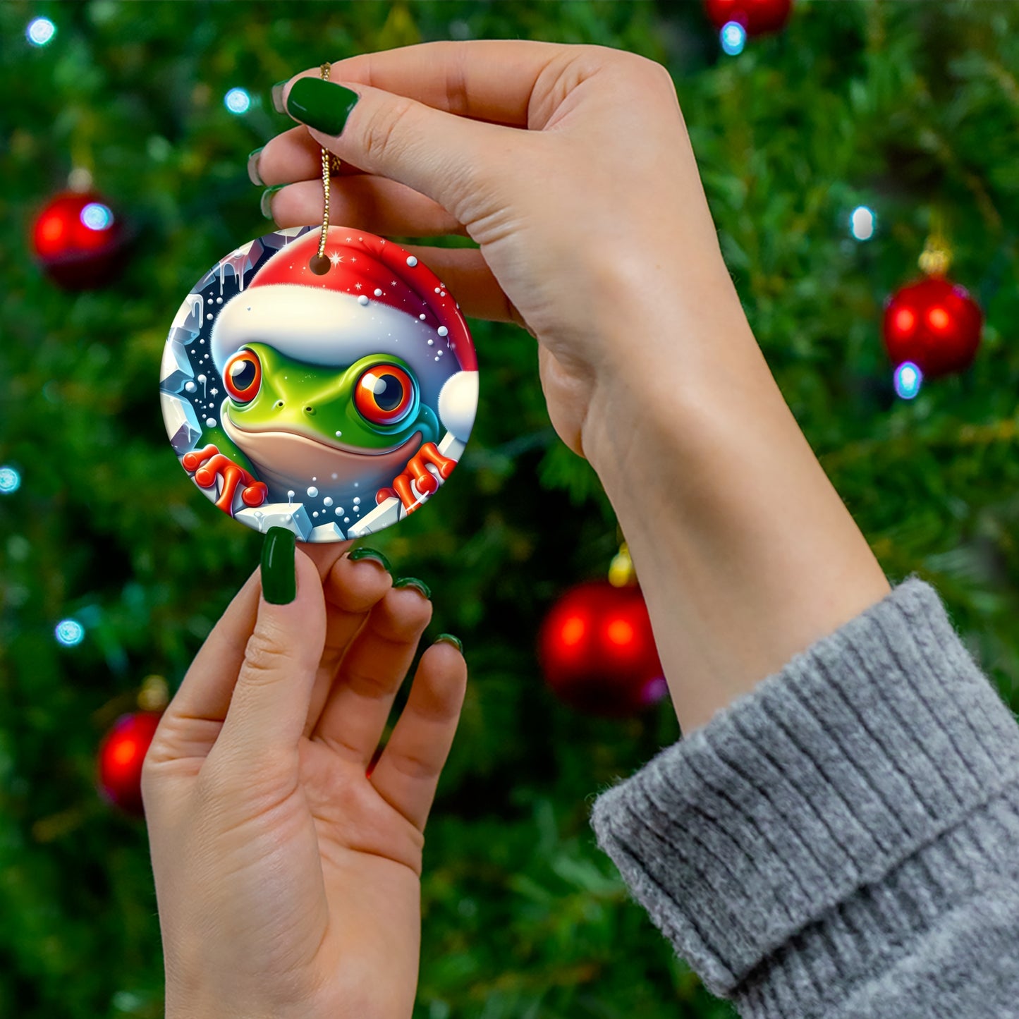 Festive Ceramic Ornaments, Frog Holiday Decor, Christmas Tree Decoration, Unique Gift for Animal Lovers, Cute Frog Holiday Ornament