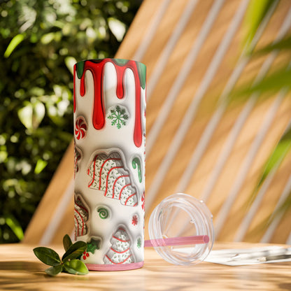 Christmas Cookie Skinny Tumbler, Holiday Drinkware, 20oz Snowman Cup, Festive Straw Mug, Winter Wonderland Gift