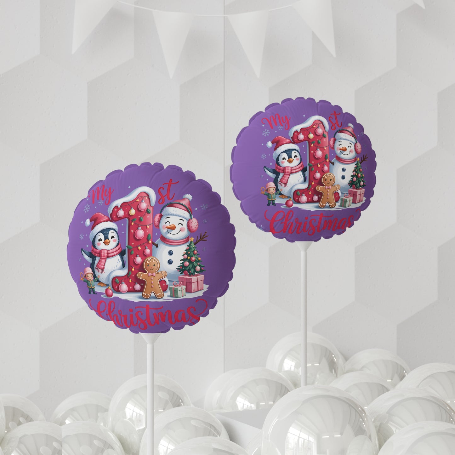 11" Christmas First Birthday Balloon — Penguin & Snowman Holiday Party Decor