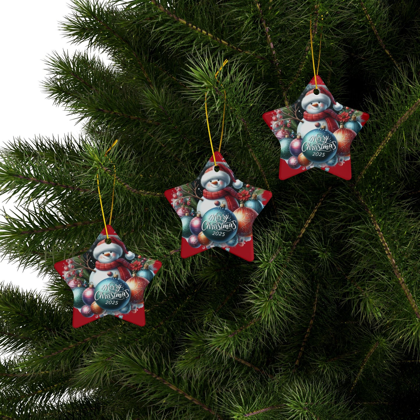 Christmas  Ornaments, Holiday Decor, Festive Gift, Snowman Design, 2-Sided Print, Tree Decorations
