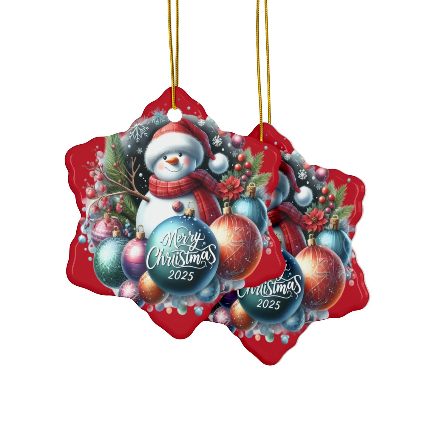 Christmas  Ornaments, Holiday Decor, Festive Gift, Snowman Design, 2-Sided Print, Tree Decorations