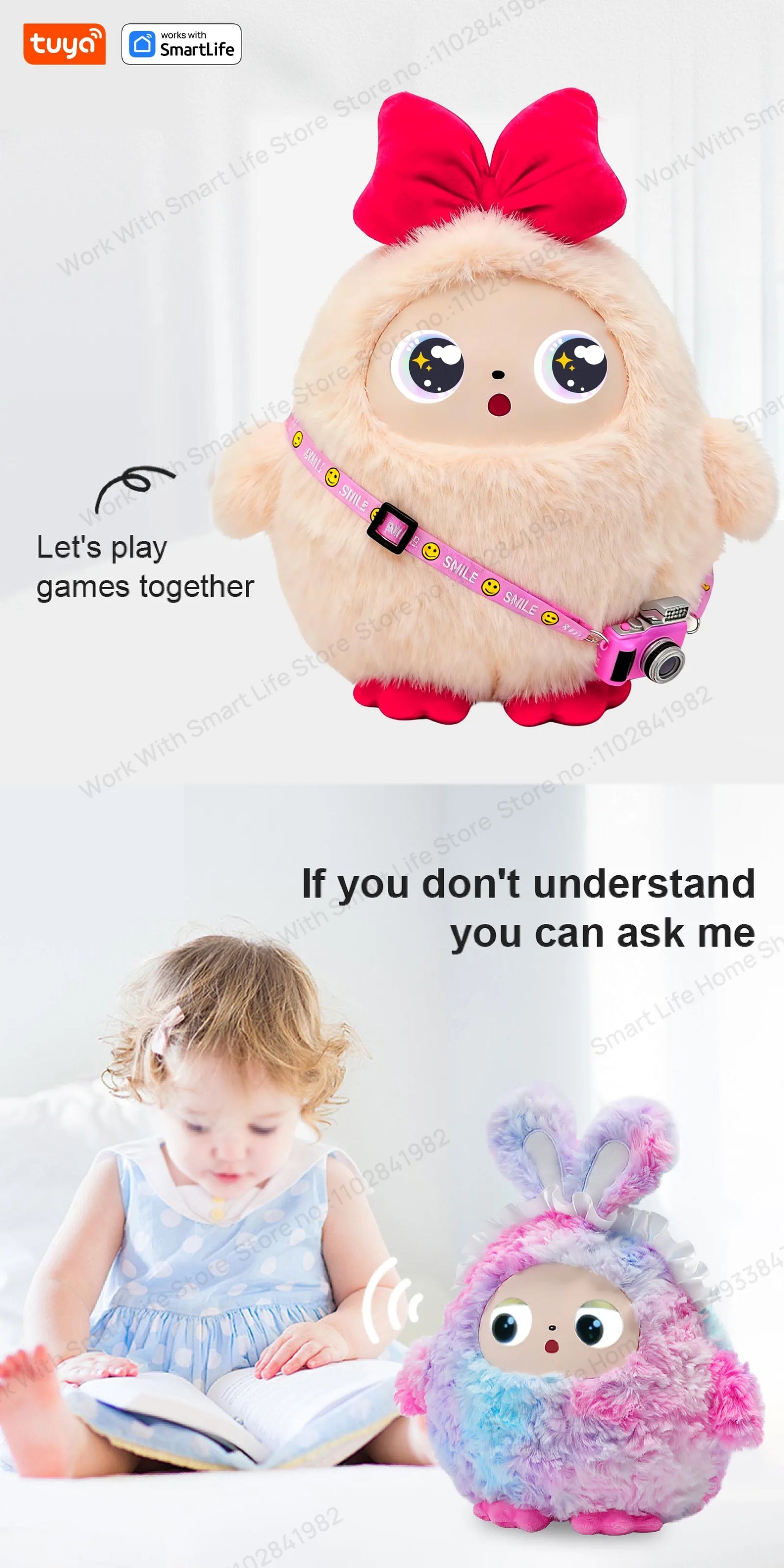 AI Plush Toy W/Smart Voice&LED Eyes,Interactive Companion for Kid/Adult‌Gift-ReadyRechargeable E-Pet open up fun life W/Tuya App