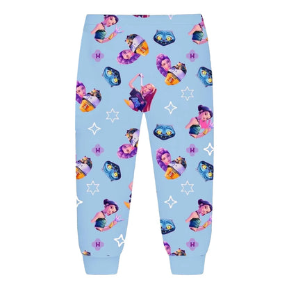 Anime Kpop Demon Hunters Zoey Costume Autumn Pajamas for Children's Clothing 3-14Years Kids Huntrix Rumi Girls Tshirt Pants Sets