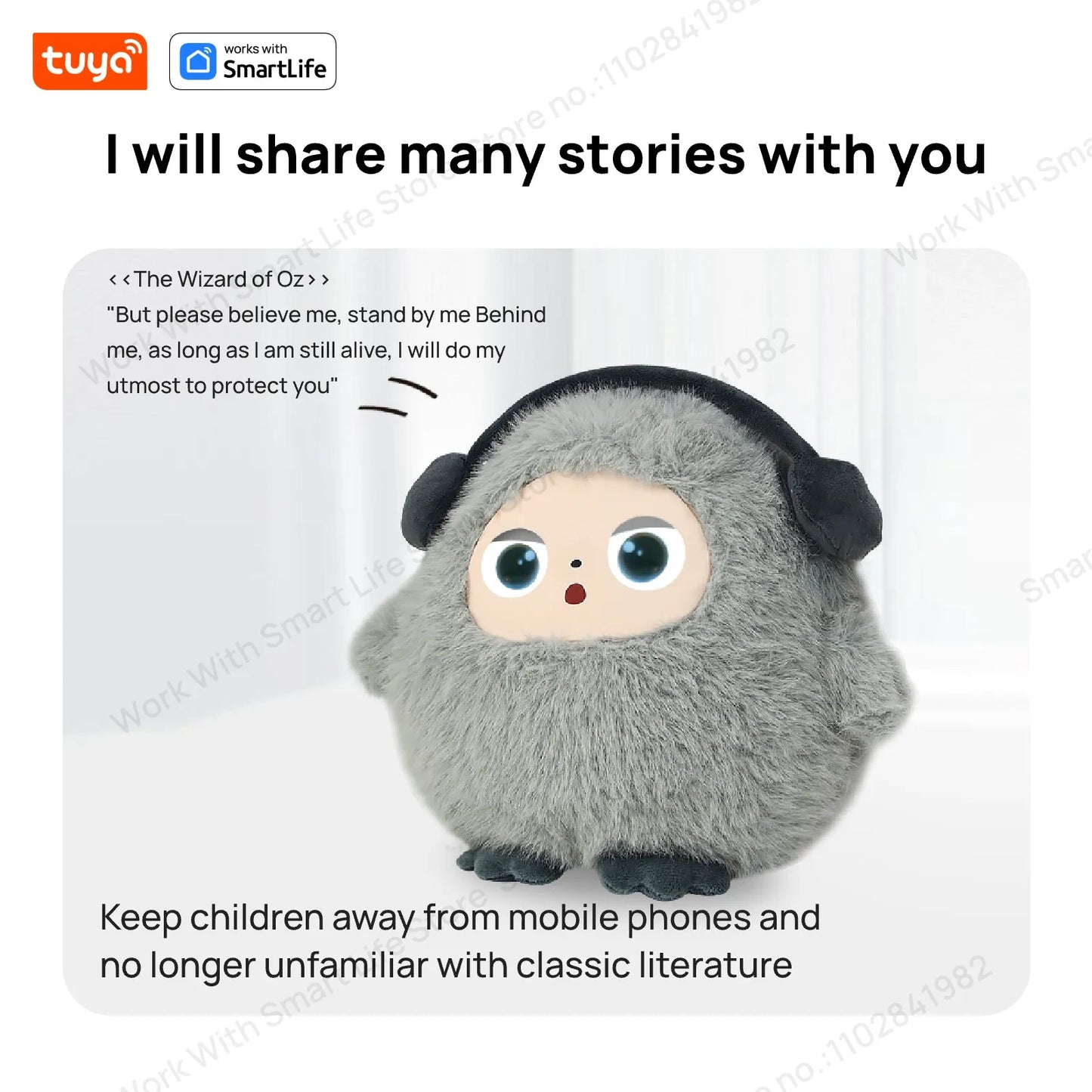 AI Plush Toy W/Smart Voice&LED Eyes,Interactive Companion for Kid/Adult‌Gift-ReadyRechargeable E-Pet open up fun life W/Tuya App
