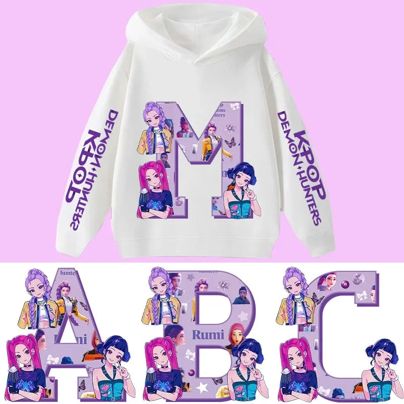 2026 New Letter A-Z Girls' sportswear Kpop Demon Hunters Boys' casual shirt Children's hooded shirt Autumn/Winter long-sleeved