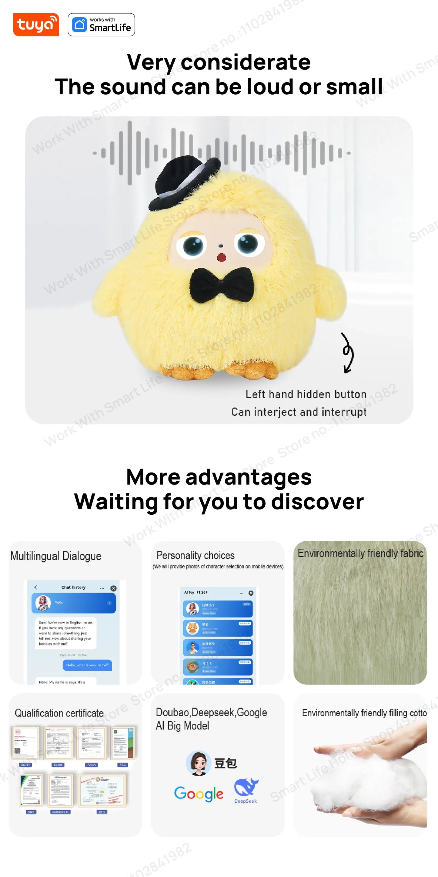 AI Plush Toy W/Smart Voice&LED Eyes,Interactive Companion for Kid/Adult‌Gift-ReadyRechargeable E-Pet open up fun life W/Tuya App