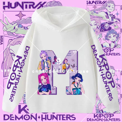 2026 New Letter A-Z Girls' sportswear Kpop Demon Hunters Boys' casual shirt Children's hooded shirt Autumn/Winter long-sleeved
