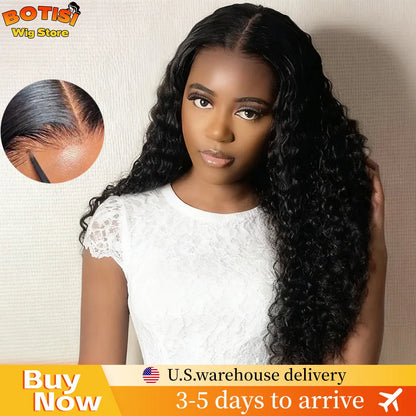 Botisi Glueless Ready To Wear Curly Wigs Deep Wave Wigs 5x5 Hd Lace Closure Water Wave 4x4 Closure Human Hair Wig Wear And Go