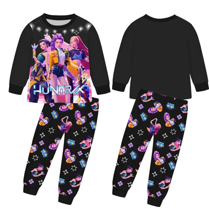 Anime Kpop Demon Hunters Zoey Costume Autumn Pajamas for Children's Clothing 3-14Years Kids Huntrix Rumi Girls Tshirt Pants Sets