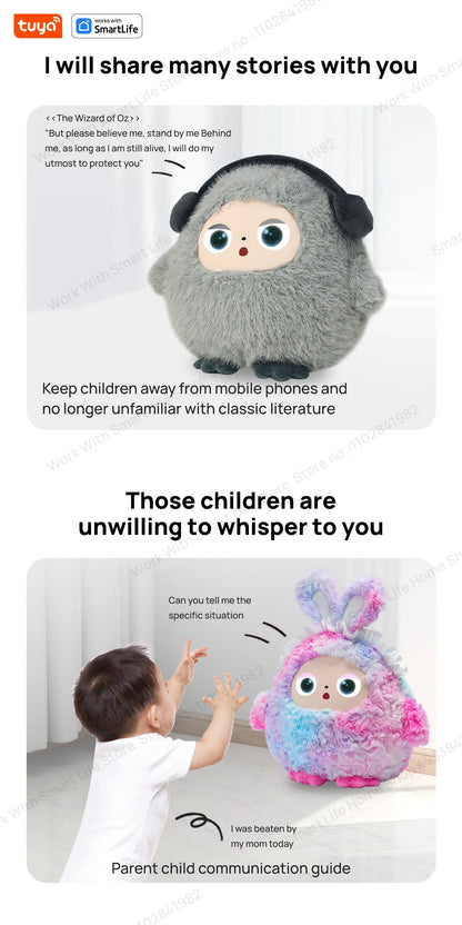 AI Plush Toy W/Smart Voice&LED Eyes,Interactive Companion for Kid/Adult‌Gift-ReadyRechargeable E-Pet open up fun life W/Tuya App