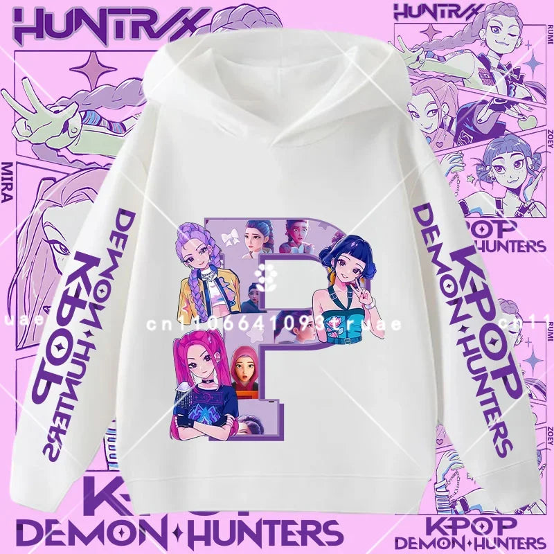 2026 New Letter A-Z Girls' sportswear Kpop Demon Hunters Boys' casual shirt Children's hooded shirt Autumn/Winter long-sleeved