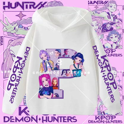 2026 New Letter A-Z Girls' sportswear Kpop Demon Hunters Boys' casual shirt Children's hooded shirt Autumn/Winter long-sleeved
