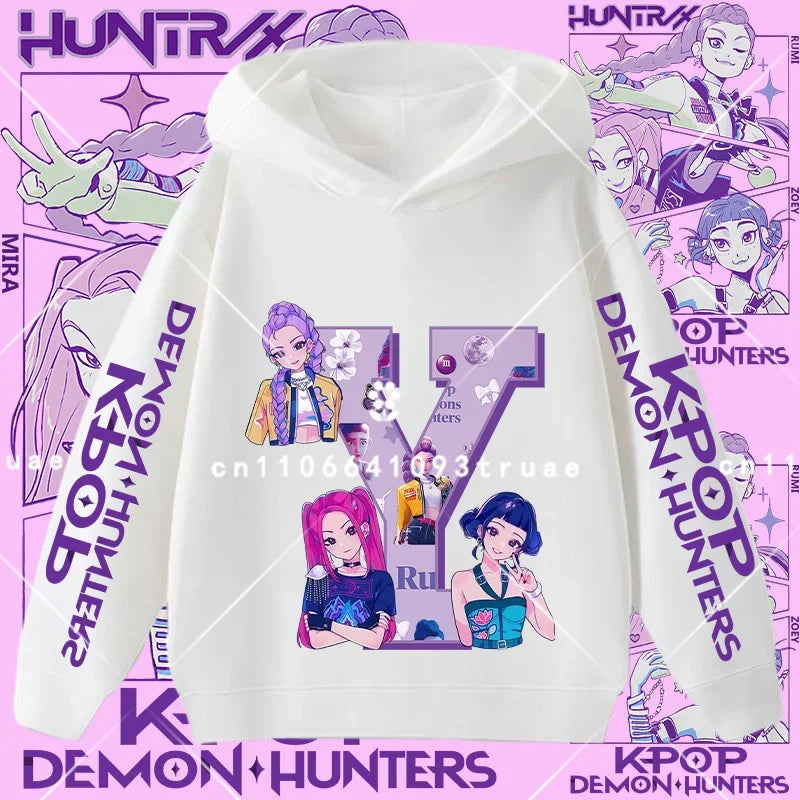 2026 New Letter A-Z Girls' sportswear Kpop Demon Hunters Boys' casual shirt Children's hooded shirt Autumn/Winter long-sleeved