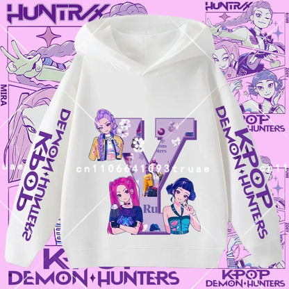 2026 New Letter A-Z Girls' sportswear Kpop Demon Hunters Boys' casual shirt Children's hooded shirt Autumn/Winter long-sleeved