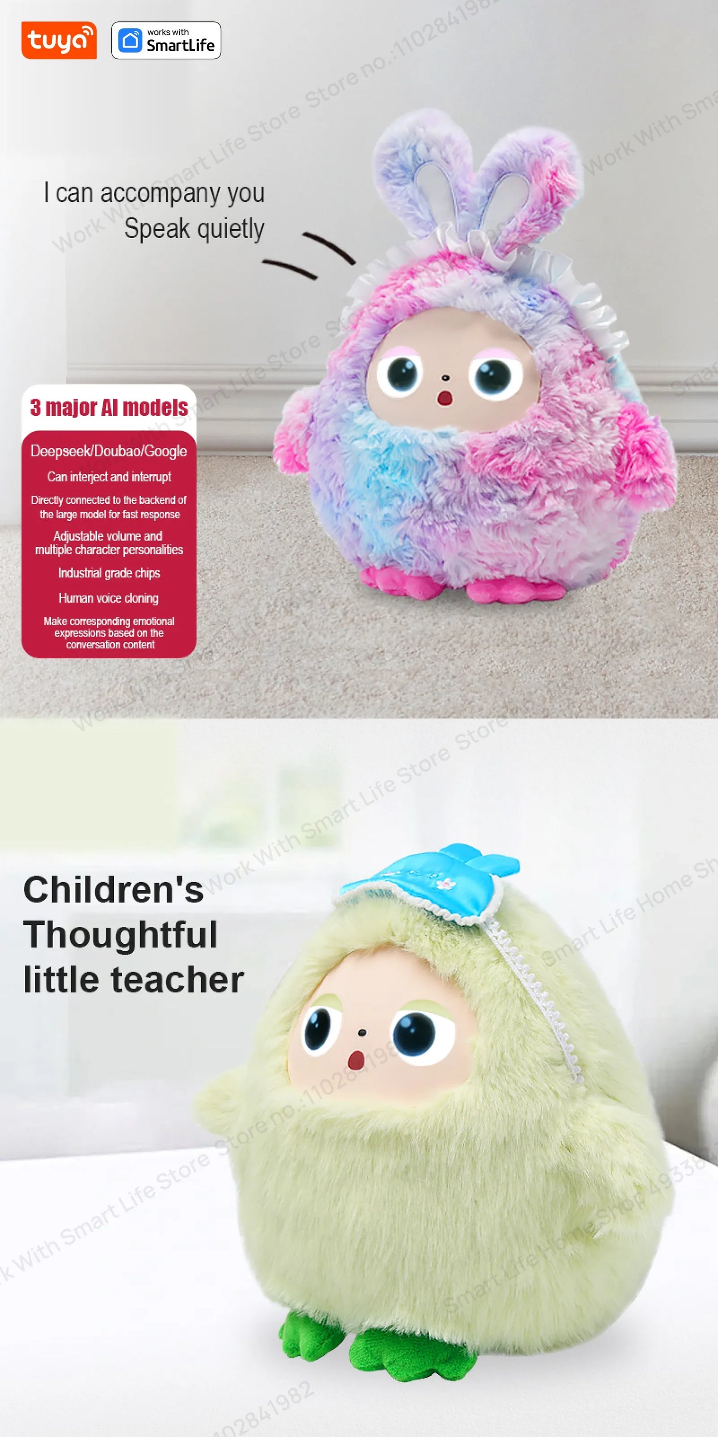 AI Plush Toy W/Smart Voice&LED Eyes,Interactive Companion for Kid/Adult‌Gift-ReadyRechargeable E-Pet open up fun life W/Tuya App